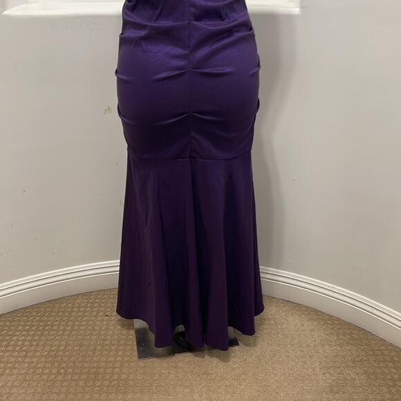 XSCAPE Ny Joanna Chen Ruched Mermaid Taffeta Gown Purple Sleeveless Size 14 - Picture 10 of 13
